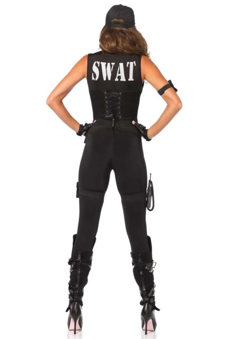 Leg Avenue Deluxe SWAT Commander Black Catsuit Costume with Accessories S/M