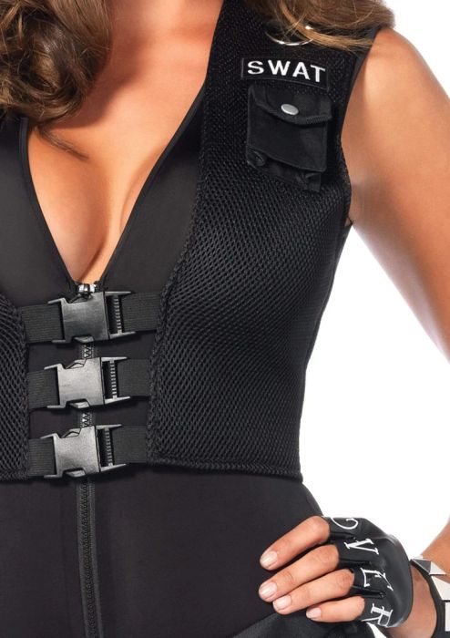 Leg Avenue Deluxe SWAT Commander Black Catsuit Costume with Accessories S/M