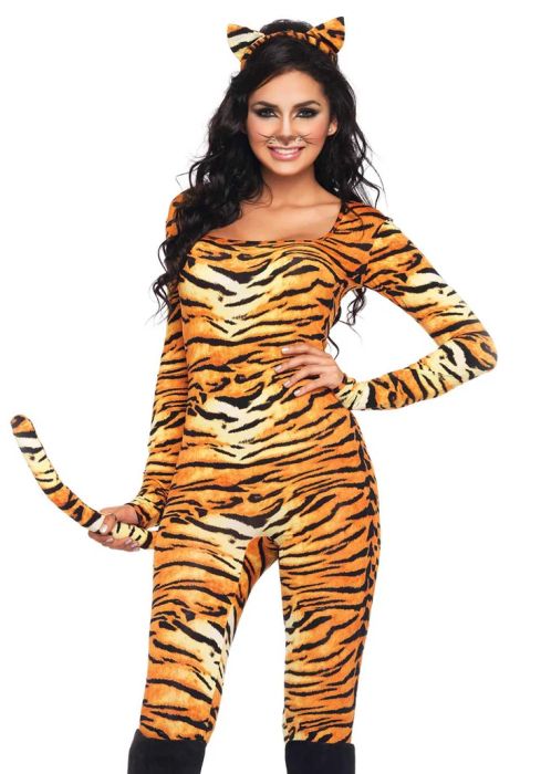 Leg Avenue Wild Tigress Tiger Print Catsuit Costume S/M