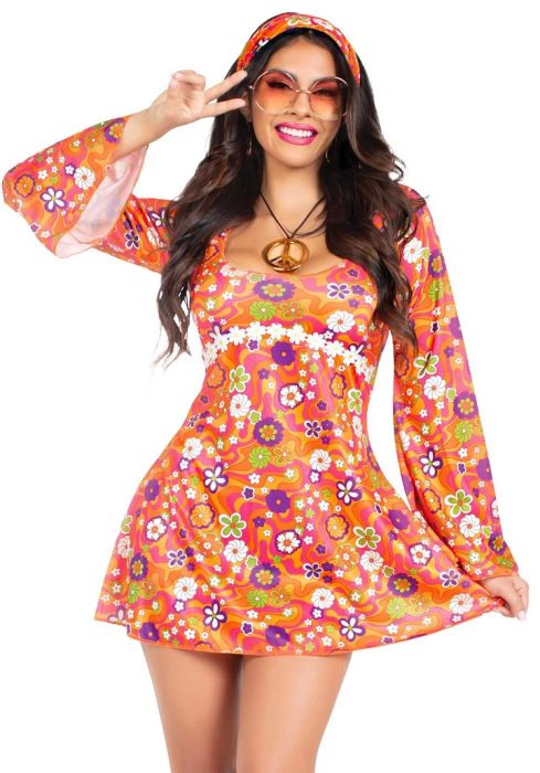 Leg Avenue Hippie Chick Multicolour Hippie Dress Costume with Accessories S/M
