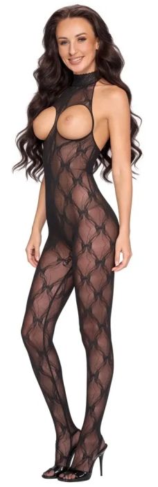 Fantasy by Cottelli Ouvert Catsuit с отворени гърди и отворено дъно – черен S/M