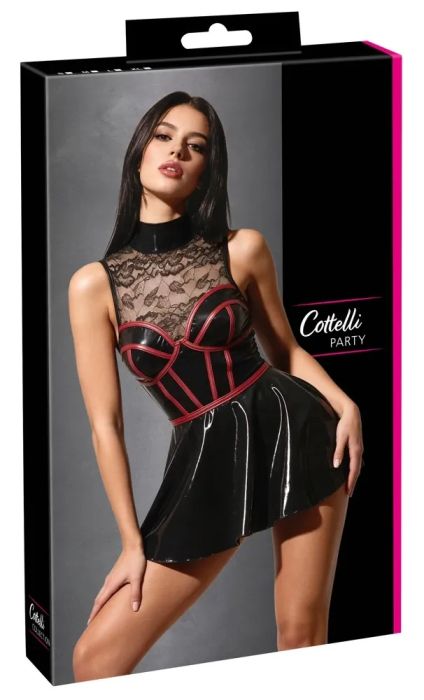 Cottelli PARTY Wetlook мини рокля с дантела и корсетен дизайн – черно/бордо S/M