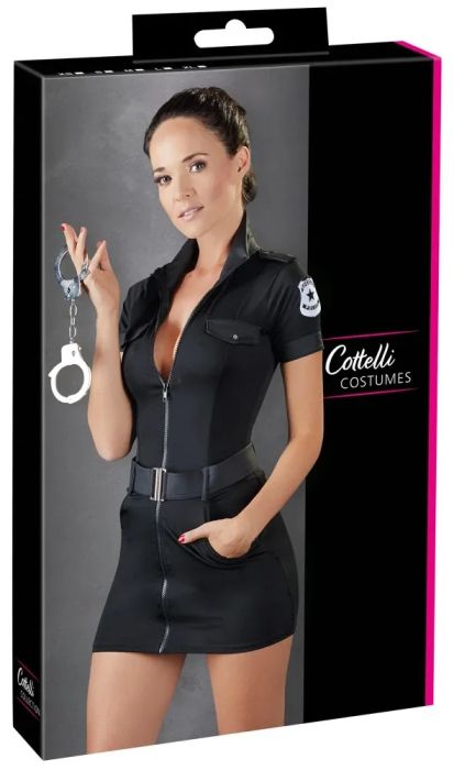 Cottelli COSTUMES полицейска мини рокля с цип и колан – черна S/M