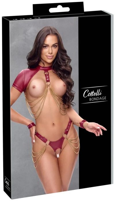 Cottelli BONDAGE Ouvert Set with Chains & Soft Wrist Restraints – Red S/M