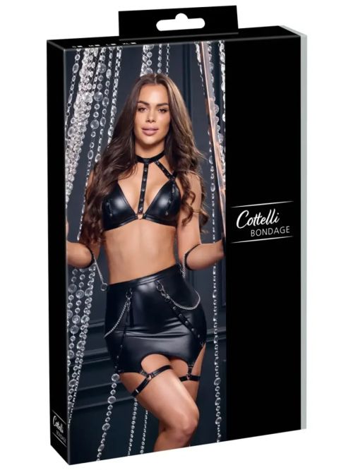 Cottelli BONDAGE Bra & Garter Skirt Set with Soft Wrist Restraints – Black S/M
