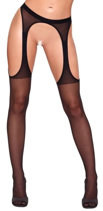 Cottelli LEGWEAR жартиерен чорапогащник с cut-out отвори и отворено дъно – черен S/M