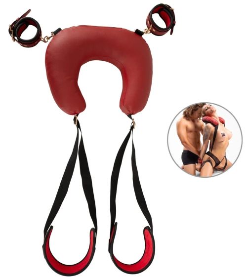 Bad Kitty Thigh Restraint Set комплект за фиксация с възглавничка за врата и маншети – червено и черно