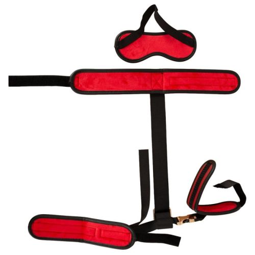 Bad Kitty Neck to Wrist Restraint Set with Wrist Cuffs & Blindfold – Red & Black